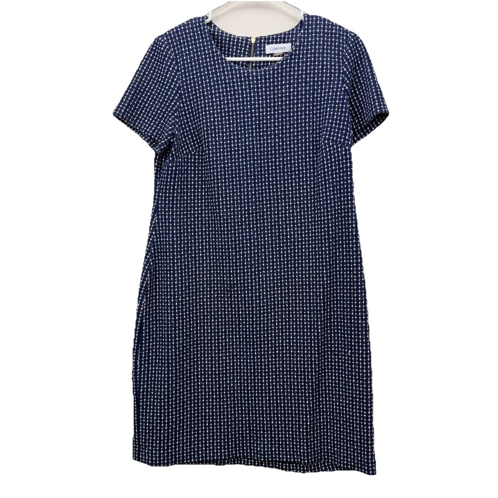 Calvin Klein Navy Blue‎ Tweed Short Sleeve Shift Dress Size 10 - Picture 3 of 11